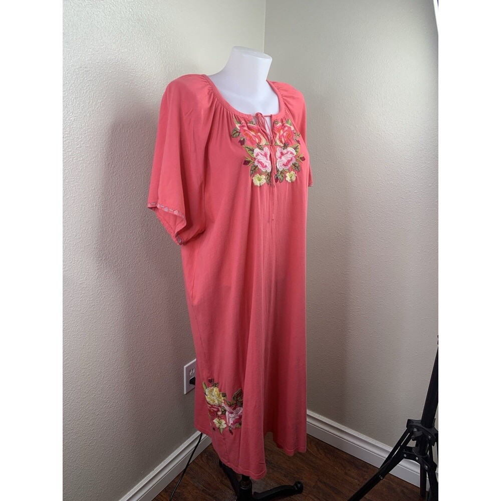 Johnny Was S/S Pink Embroidered Floral Peasant Dress Sz 2X NEW! Tie *See Notes